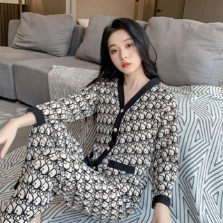 CAND Korean Printed Satin Silk Long sleeves Sleepwear Terno Pajama Set for  Women