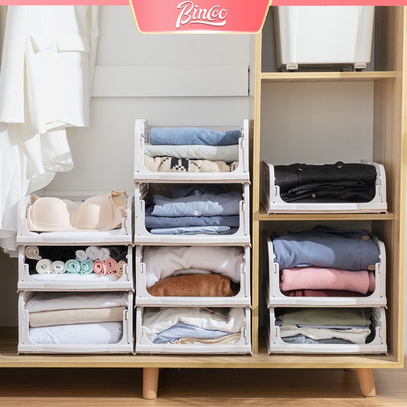 BINCOO Stackable Clothes Storage Box Plastic Large Capacity Foldable Wardrobe Organizer Shopee