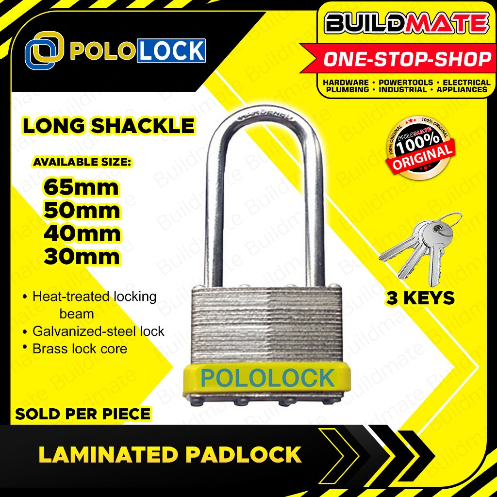 BUILDMATE Pololock Laminated Padlock Long Shackle 30MM 65MM Solid
