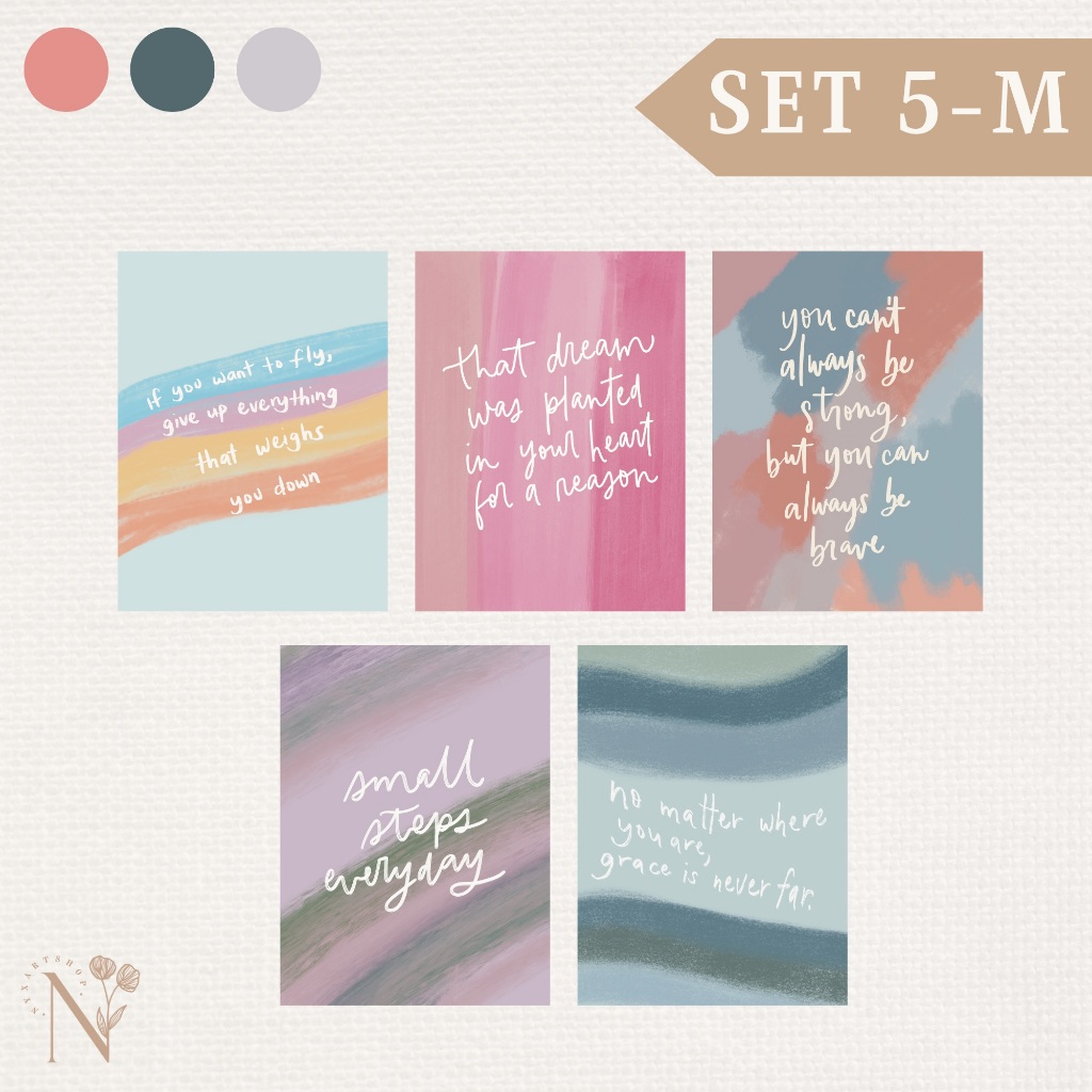 Set of 5 Postcards Art Prints Cards Illustrated Art Wall Decor Gift