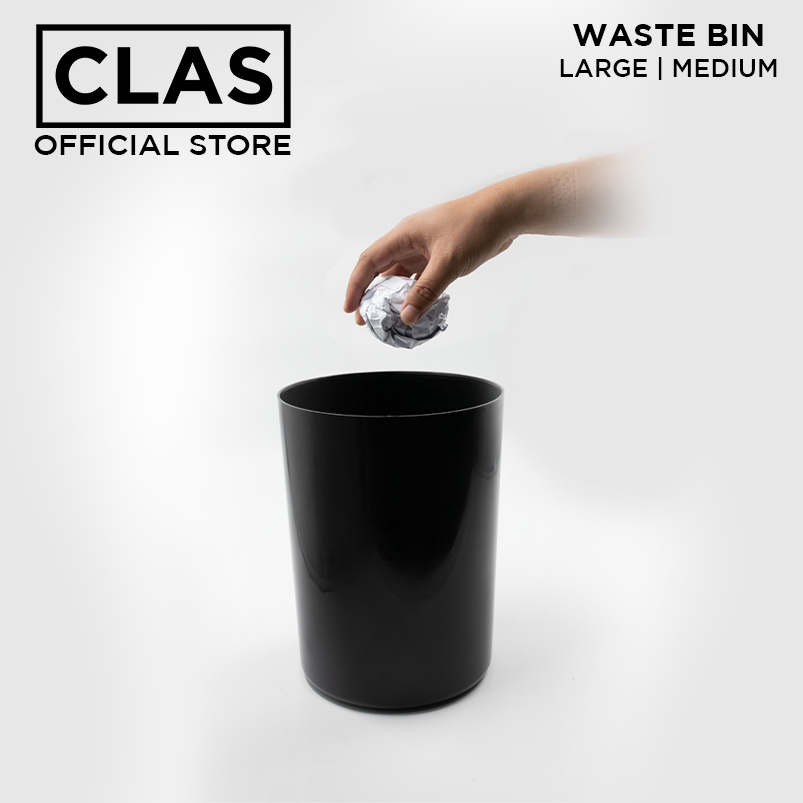 CLAS HOME WASTE BIN FOR TRASH OR RECYCLE DURABLE SIMPLE BLACK WHITE