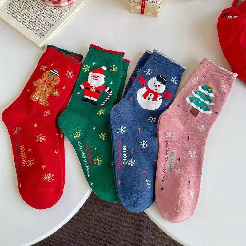 5 Pairs with Pouch Christmas Santa Clause Mid Cut Iconic Socks | Shopee ...