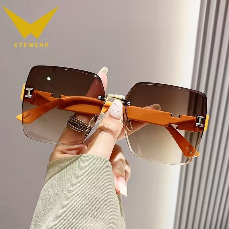 Korean NEW Rimless Two Color Gradient Square Women's Sunglasses Fashion  Trend Sunglasses For Women