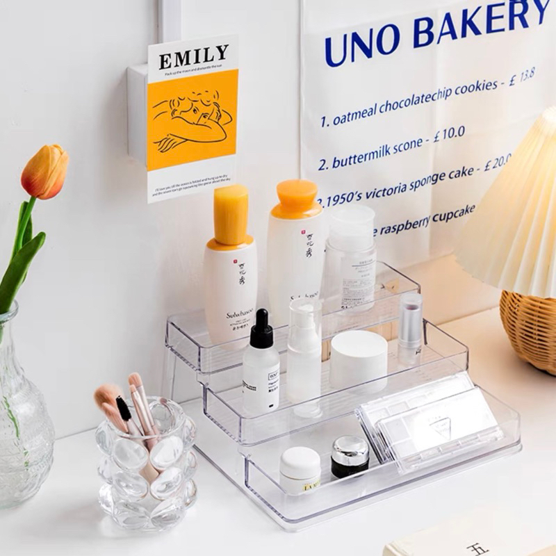 3-Layer Floating Design Transparent Rack Makeup Skincare Organizer Desk ...