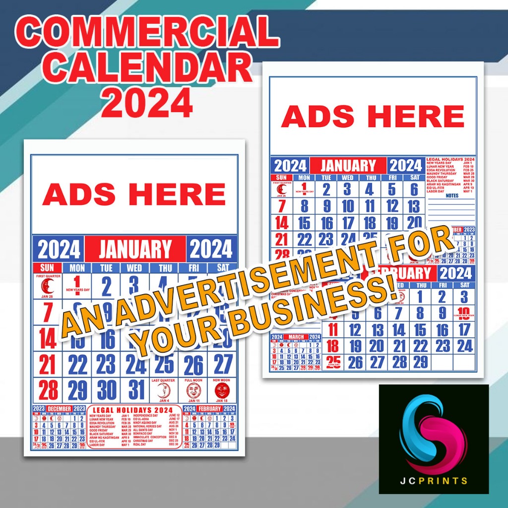 2024 CALENDAR COMMERCIAL CALENDAR 2024 8"X13" WITH METAL CLIP