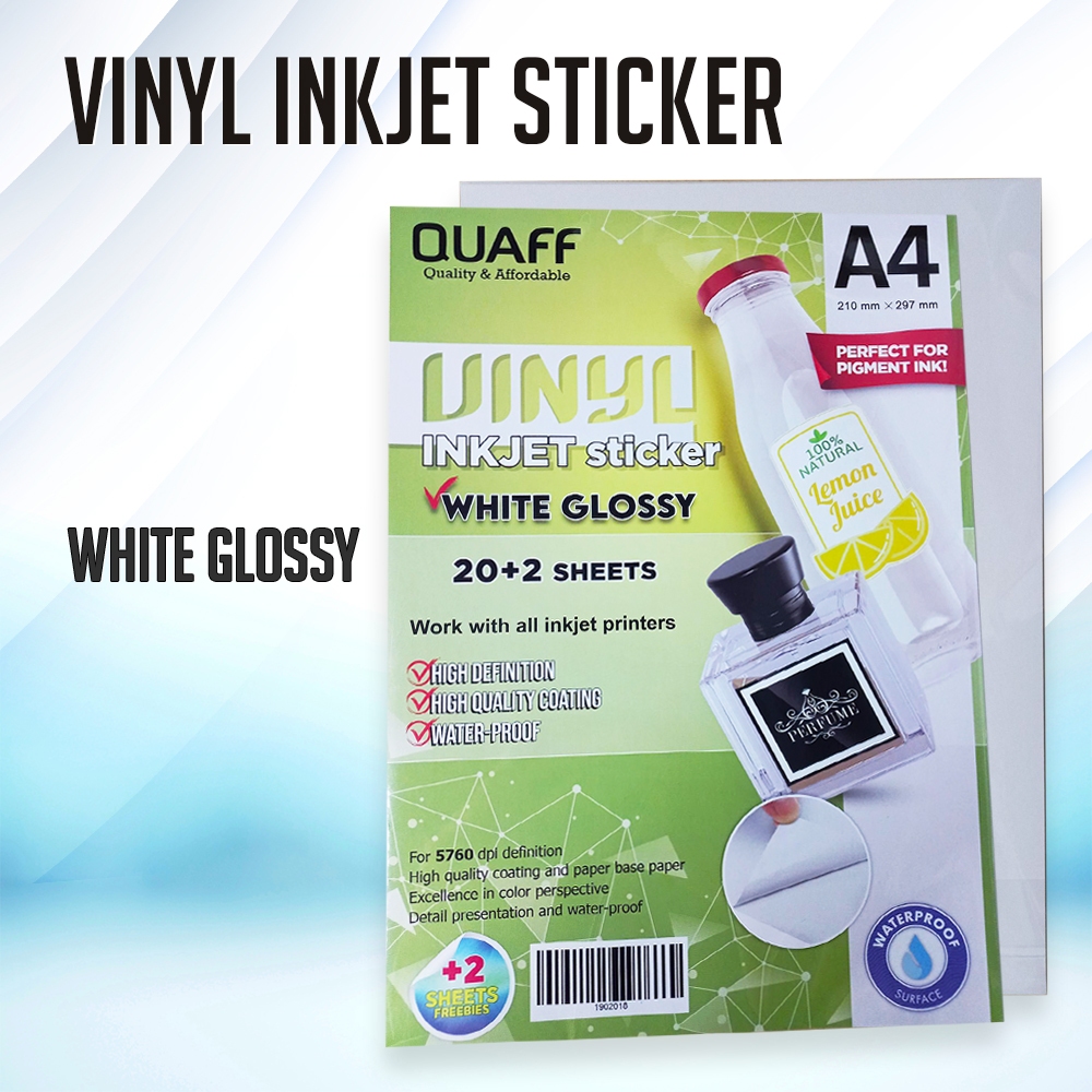 QUAFF Waterproof Vinyl Inkjet Sticker A4 Size Transparent / White Matte ...