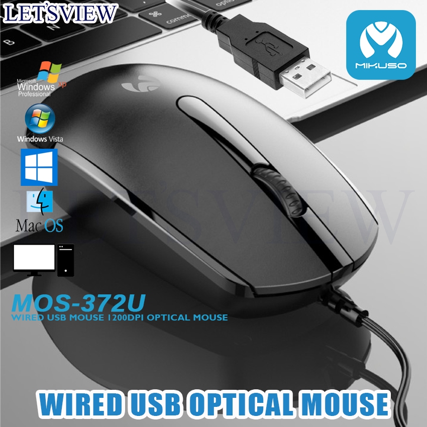 Letsview MIKUSO MOS-372U Wired USB Mouse 1200DPI Optical Tracking Wired ...