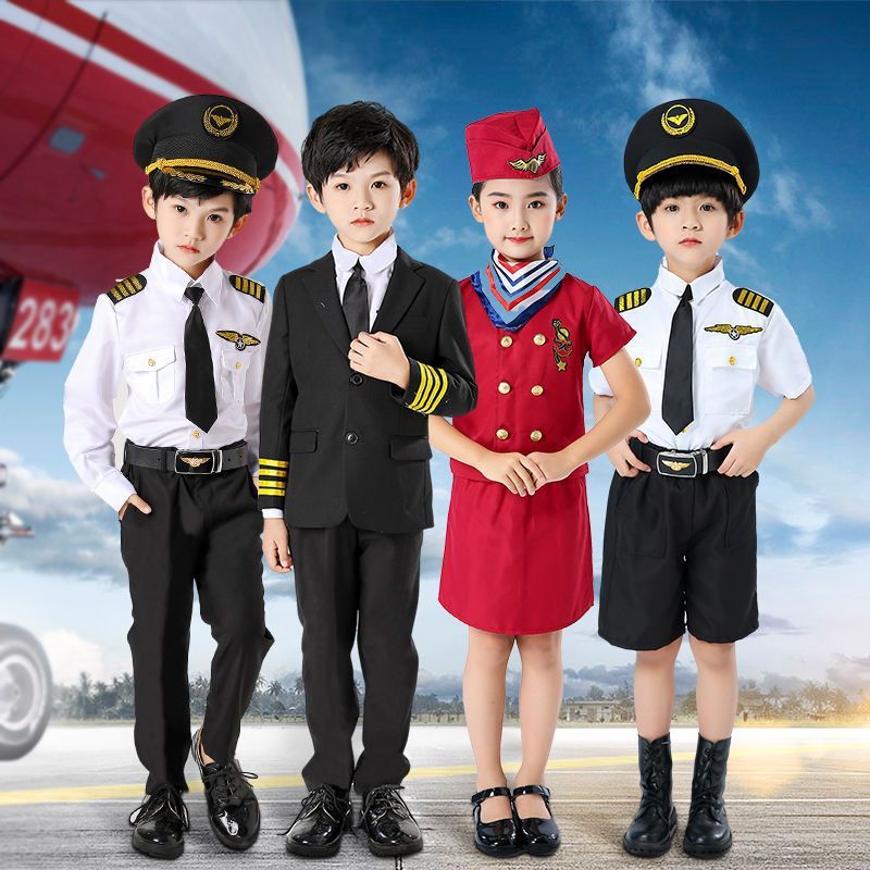 Pilot Costume for Kids Boy Girl Cosplay Flight Attendant Captain Career ...