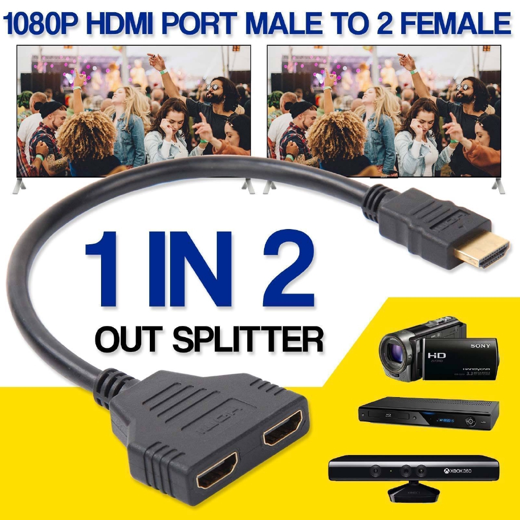 HDMI-Compatible Dual Port Y Splitter 1080P HD-MI Male To Double Female  Adapter 1 In