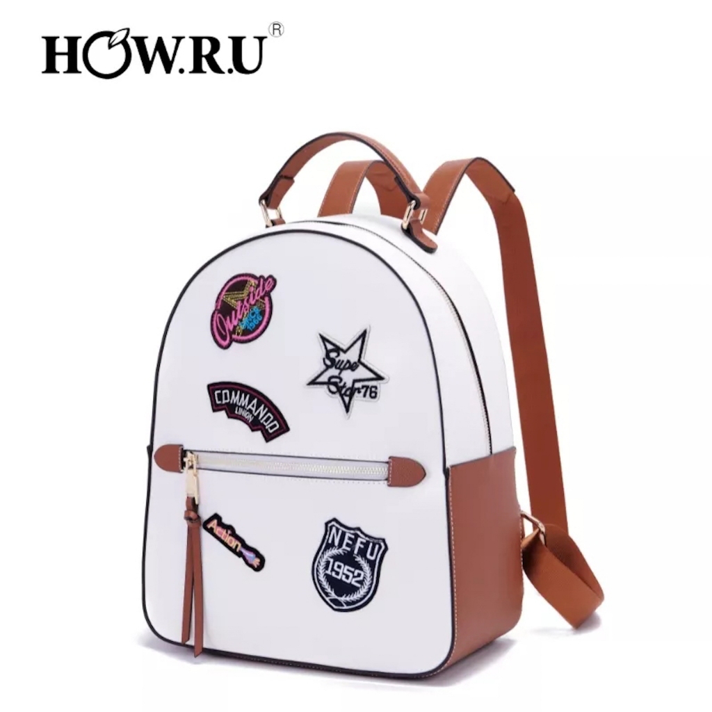 ORIGINAL HOWRU LEATHER BACKPACK WITH PATCHES (LARGE) Shopee Philippines