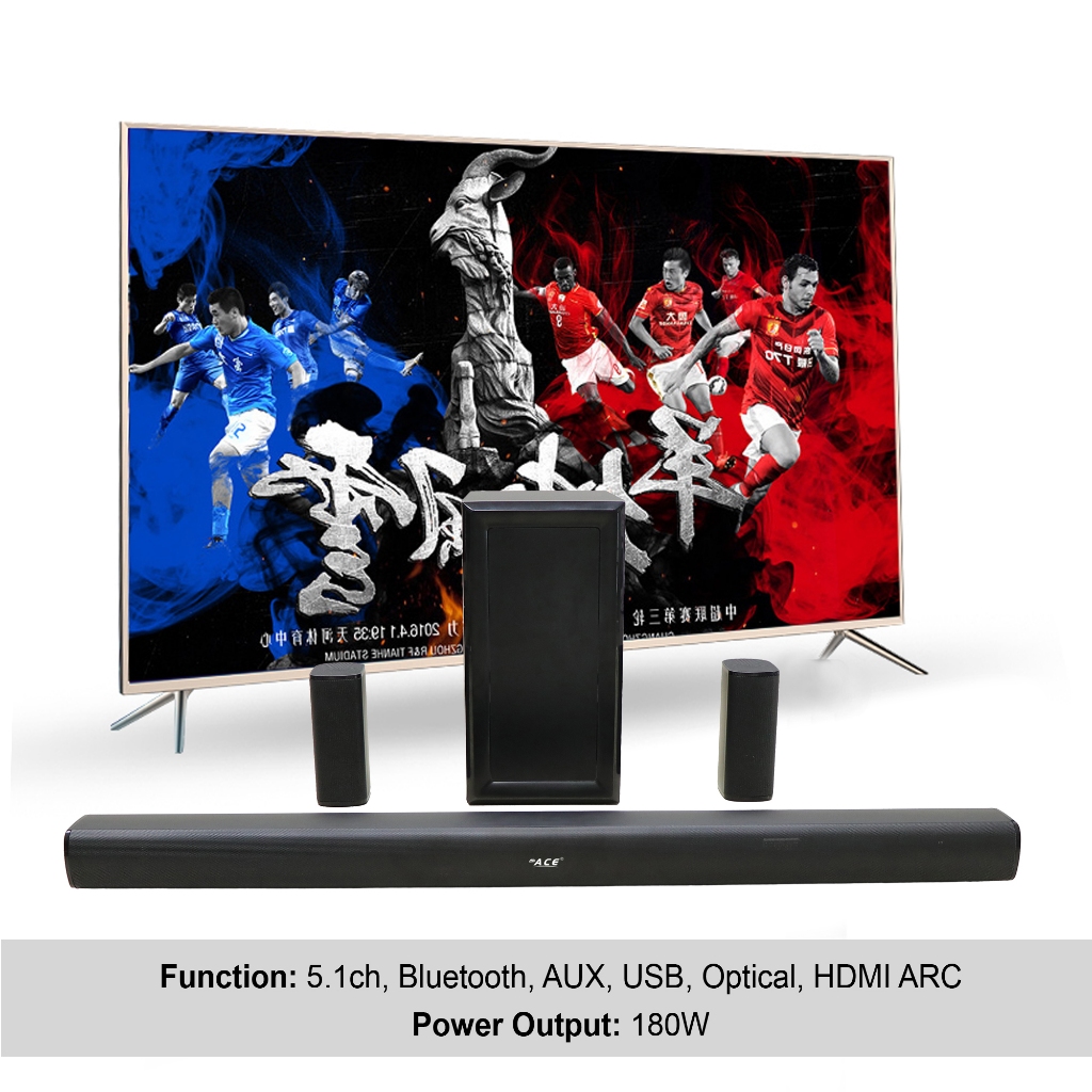 ACE ET031WHT 5.1ch Soundbar with Wireless Subwoofer, Wireless
