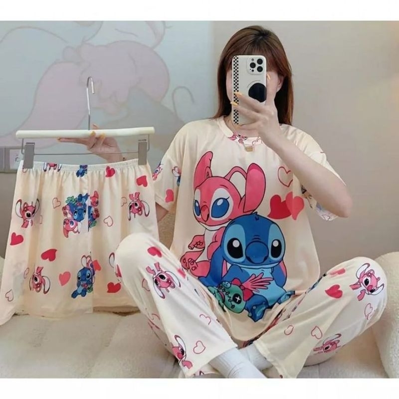 3in1 Lilo & Stitch Pajama Terno Set Short and Long Pants Pantulog ...