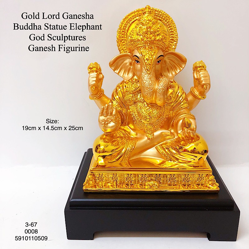 Gold Lord Ganesha Buddha Statue Elephant God Sculptures Ganesh Figurine