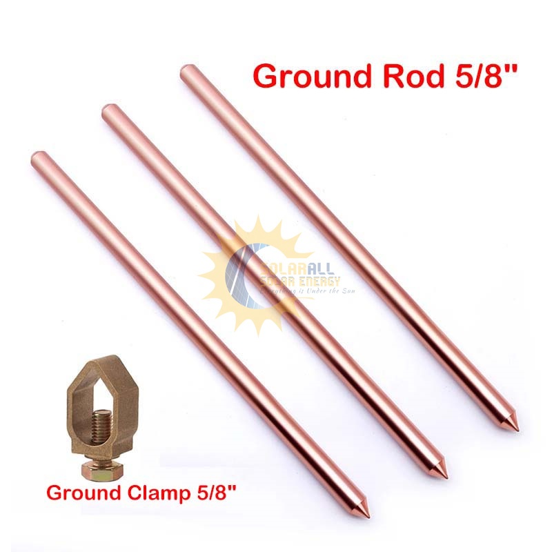 Copper Ground Rod 5/8" x 4.75 Feet Ground Clamp 5/8" for Lightning Protection System Shopee