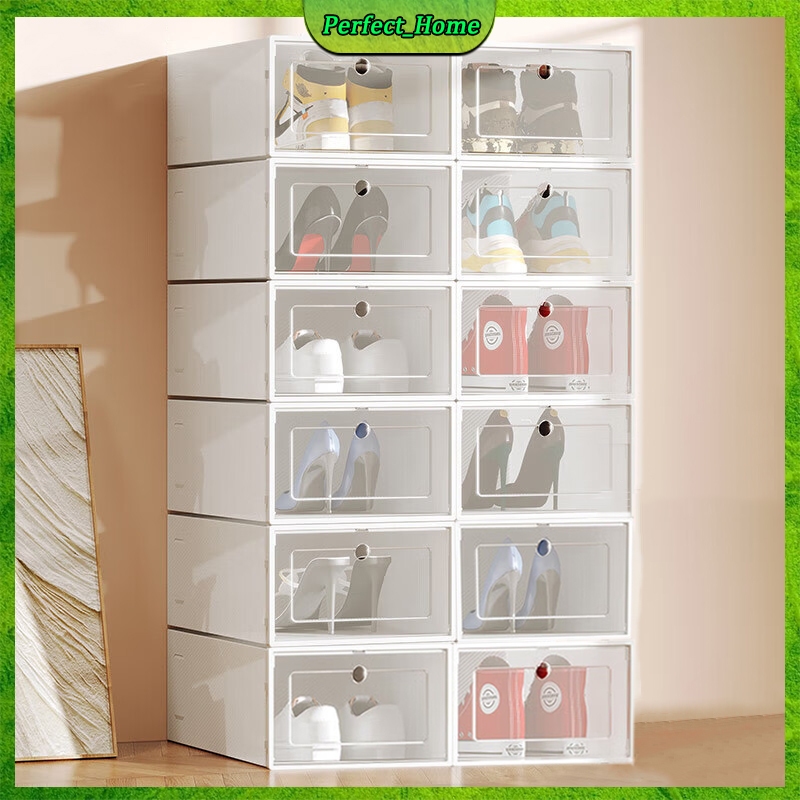 Shoe Box Storage Organizer Transparent Flip Cover Foldable Hard Plastic ...