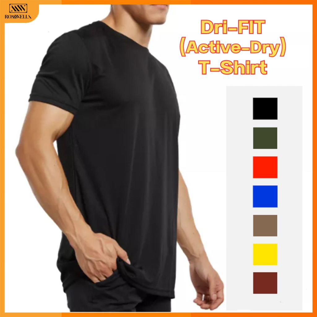 Dri-Fit T-Shirt for Men Round Neck Tops Polyester Workout Clothes