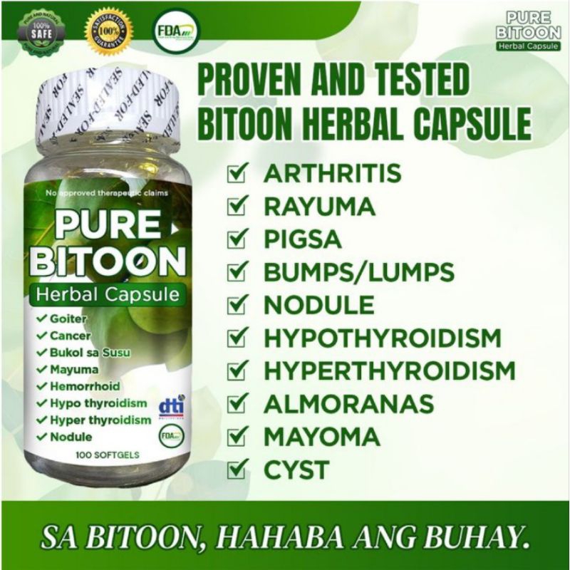 PURE BITOON Herbal Capsule for Goiter, Breast Lumps, Mayoma, Almuranas