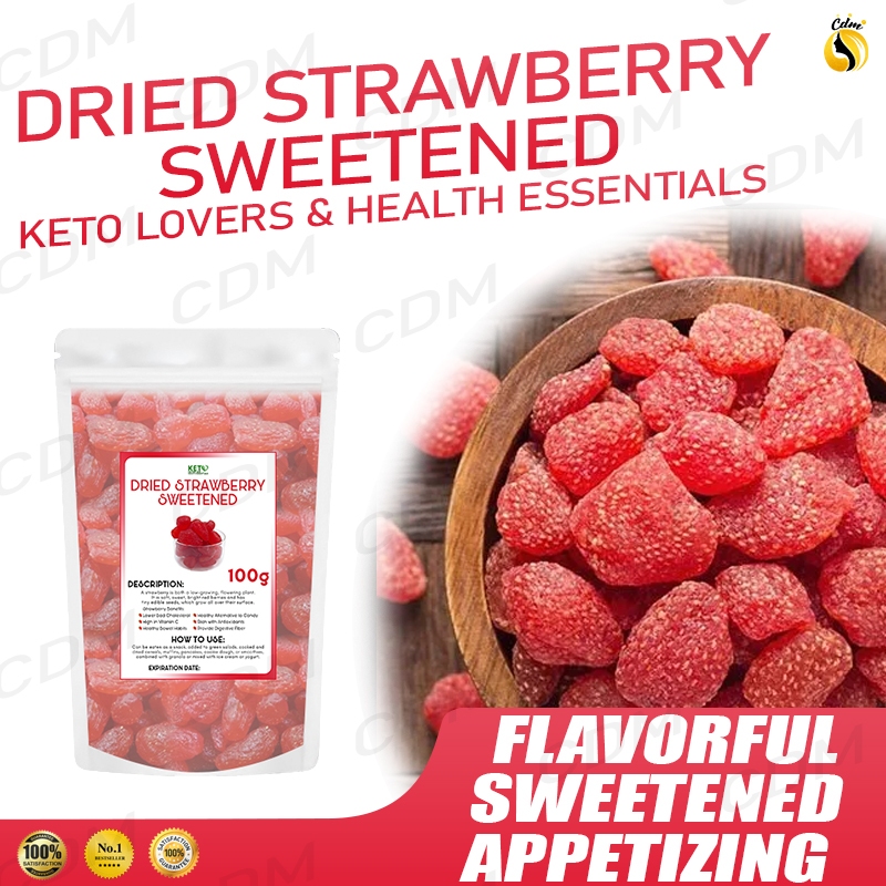 Dried Strawberries Sweetened 100g Dried Fruits, Healthy Snack Shopee