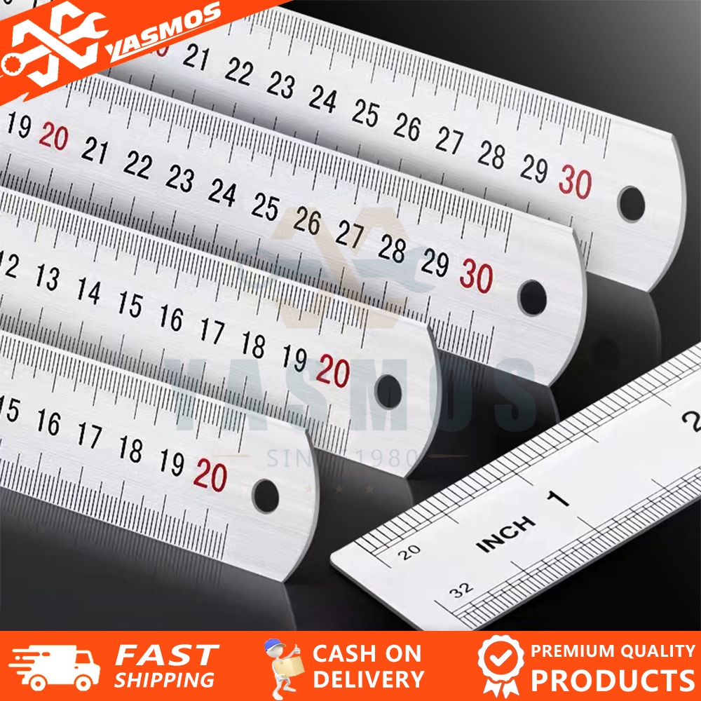 Standard Stainless Steel Metal Long Ruler with CM & Inch (15cm/ 6 inch,  30cm/12 inch, 60cm/24 inch, 100cm/1 Meter/40 inch) [For Drawing, Drafting]