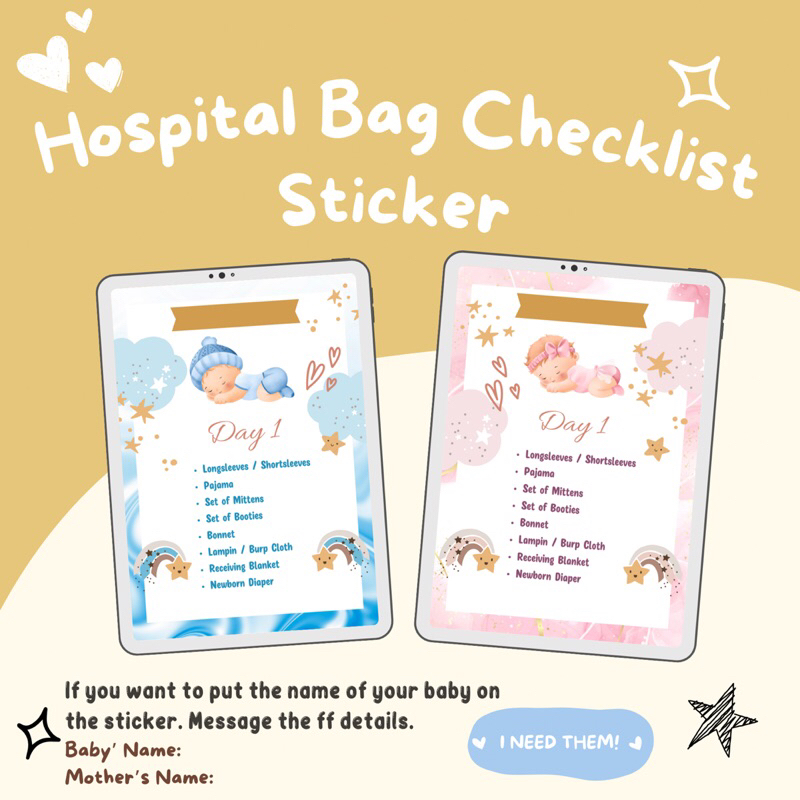 Hospital Bag checklist sticker set (8pcs) | Ziplock baby sticker for ...