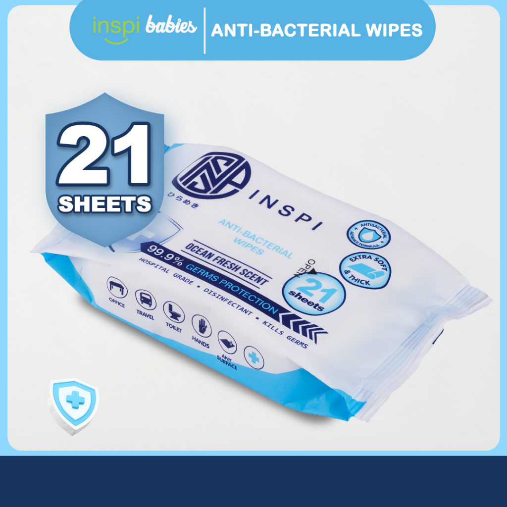 INSPI Babies Antibacterial Wipes 21 Sheets Multipurpose Essential Daily