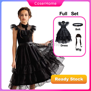 Gift 3-10 Years Kids Girls/women Wednesday Addams Series Cosplay Party  Costume Set Dress/outfit Fancy Dress Up