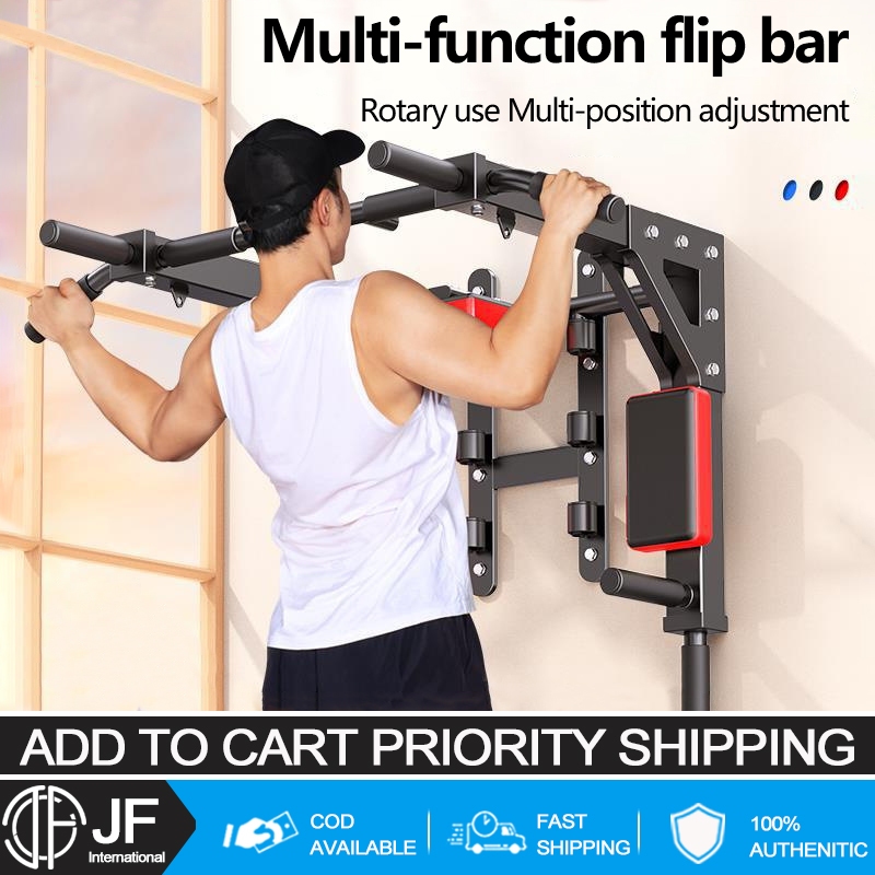 WellShow Wall Mounted Pull Up Bar Multifunctional Chin -up Bar Dip Stand For Ind