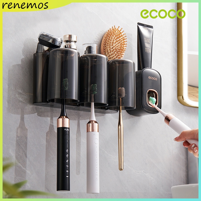 Ecoco Toothbrush Holder Organizer Set Wallmounted Squeeze Toothpaste