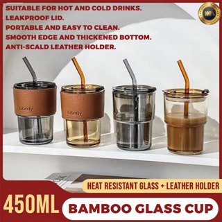 470/550ml Glass Straw Cup Glasses Cup with Straws and Bamboo Lids