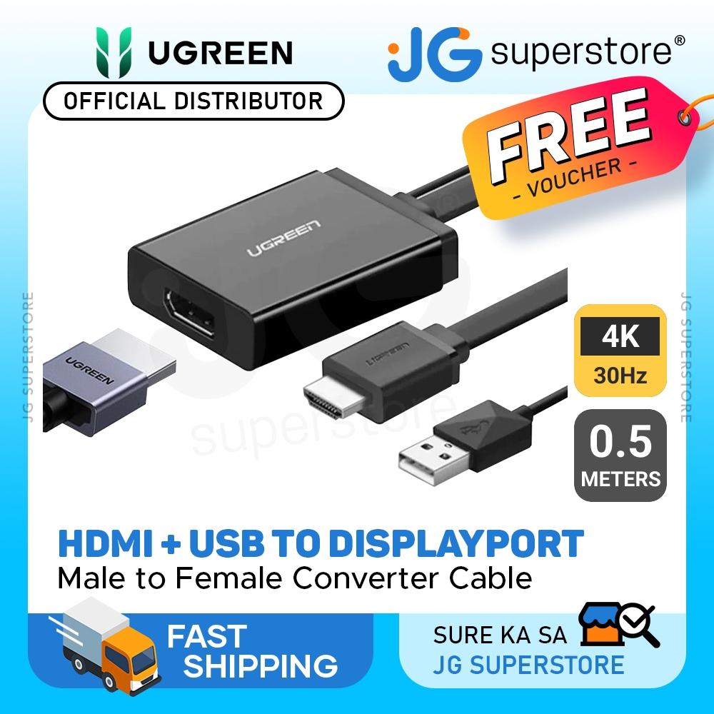 UGREEN HDMI + USB to DisplayPort Converter Cable Adapter for PC, Laptop ...