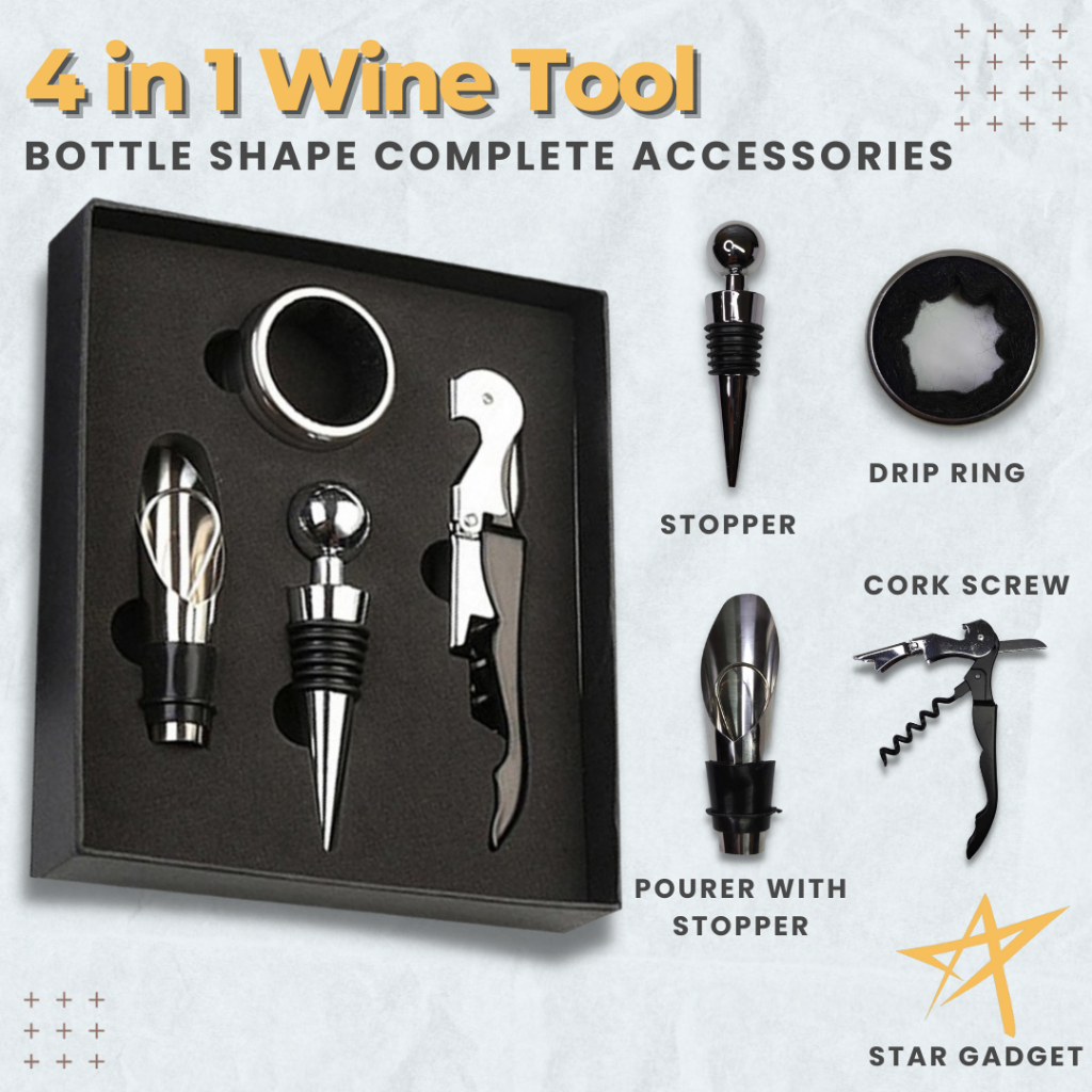 Wine Bottle Corkscrew Set 4 in 1 Tool Bottle Opener For Gift | Shopee ...