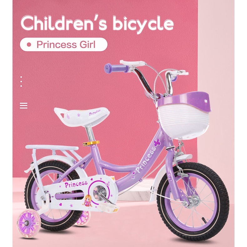 Pink Princess Bicycle Girl Bike With Training Wheels Girl Bicycle With Detachable Basket 12 14 16 Shopee Philippines