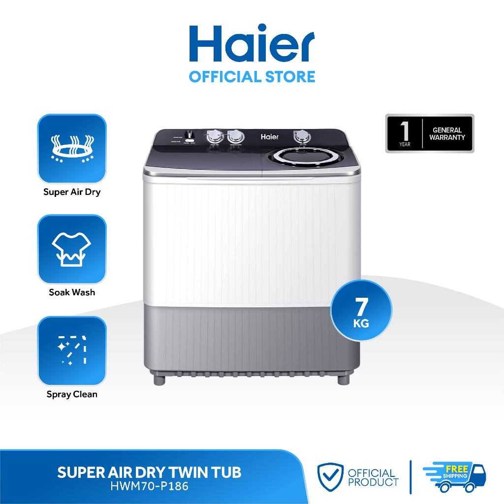 Haier HWM70P186 7Kg Super Air Dry Twin Tub Washing Machine with Dryer