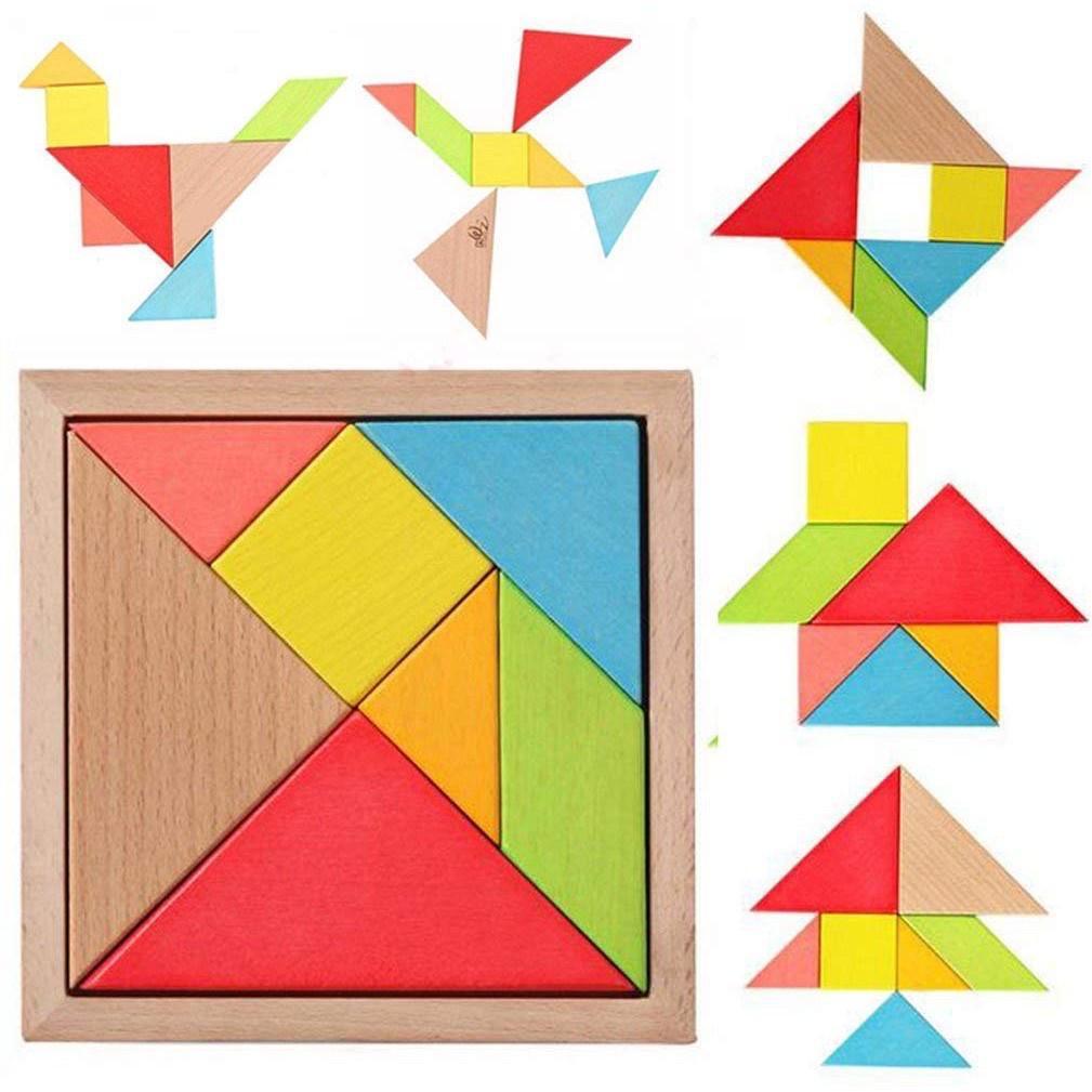 Tangram diy big size rainbow colorful wooden jigsaw puzzle educational ...