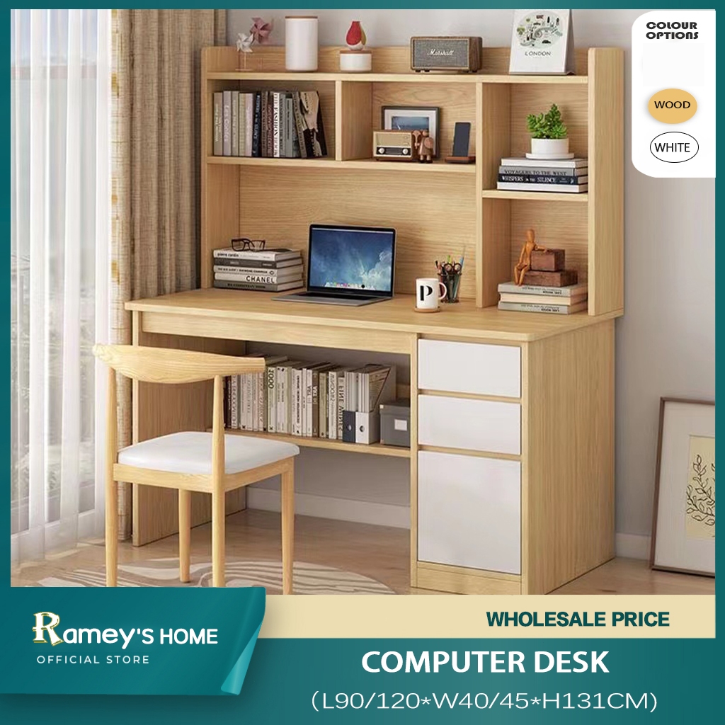 RAMEY Study Table With Bookshelf Computer Desktop Home Office Table ...