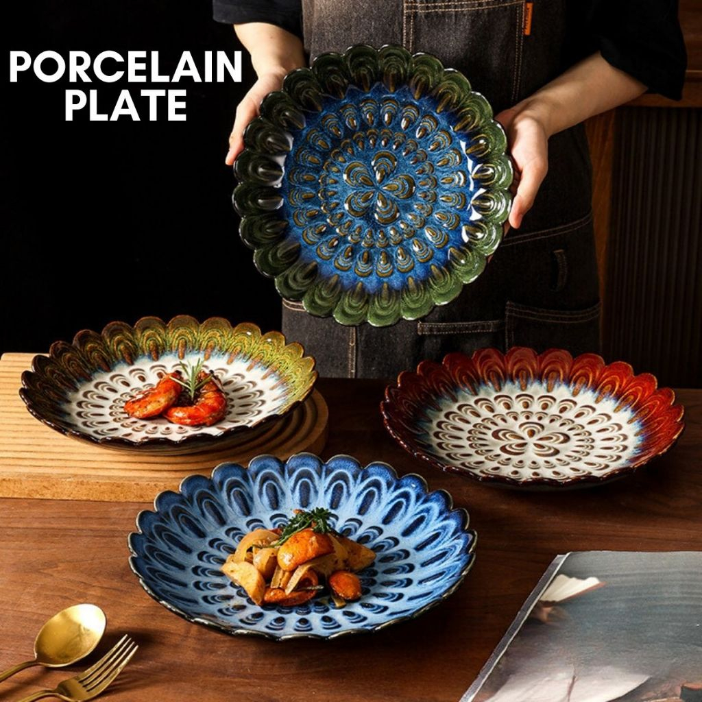 ActiveBae Festive Porcelain Dining Microwavable Plate Serving Dishes
