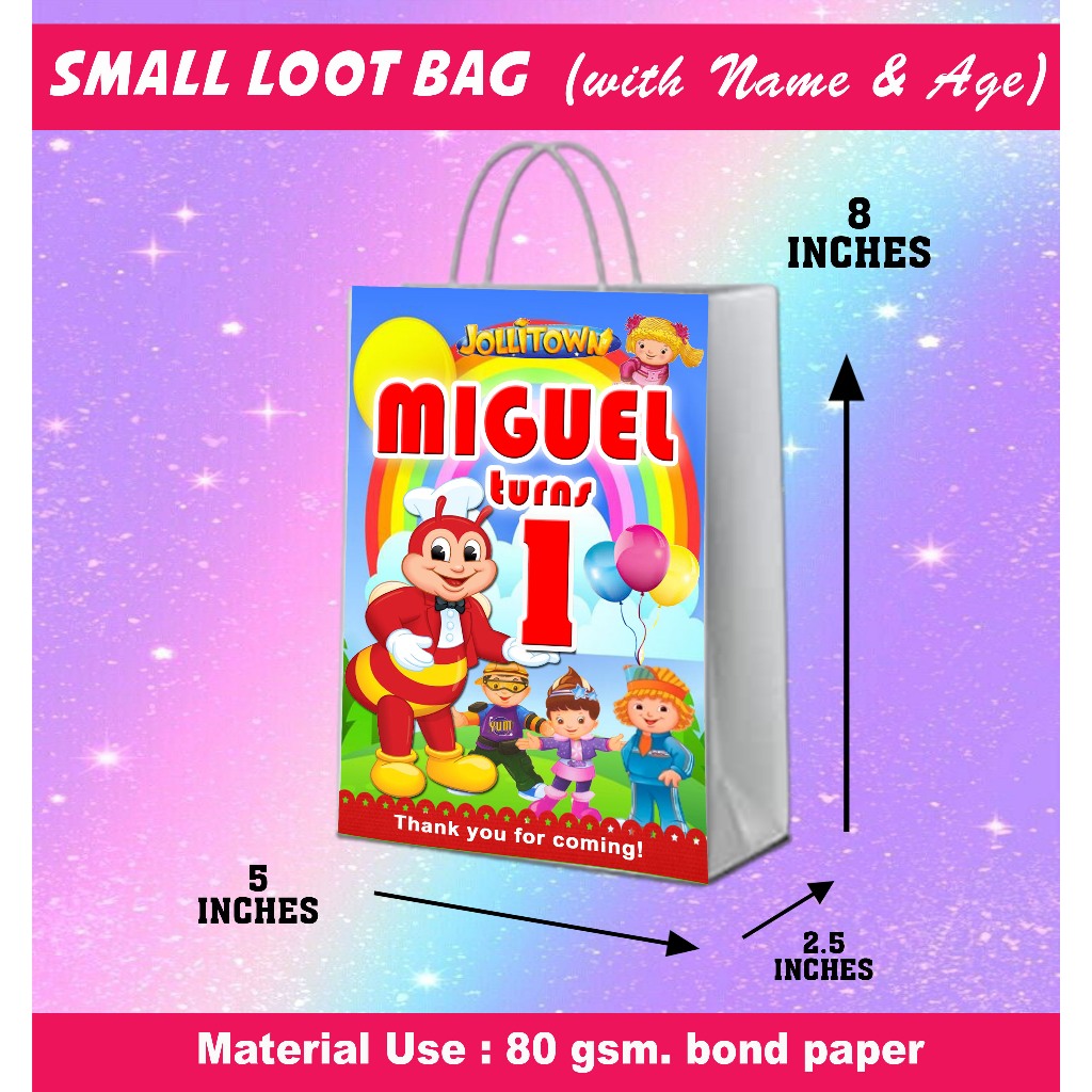 Jollibee Jollitown Theme Customize Lootbag Paper Bag 10pcsorder