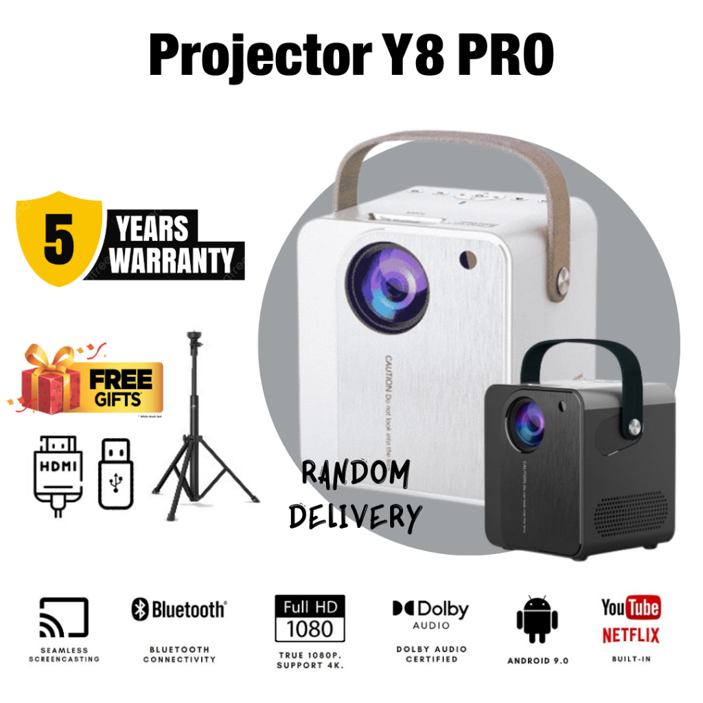 Projector Y8 Portable Smart Mini 4K UHD 6000 Lumens Projectors Android