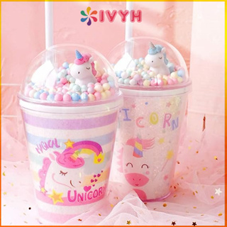 5/10pcs Cute Plastic Water Bottle For Iced Coffee Tumbler With Straw and Lid  Kawaii Juice Milk Tea Reusable Cups 480ML-700ML