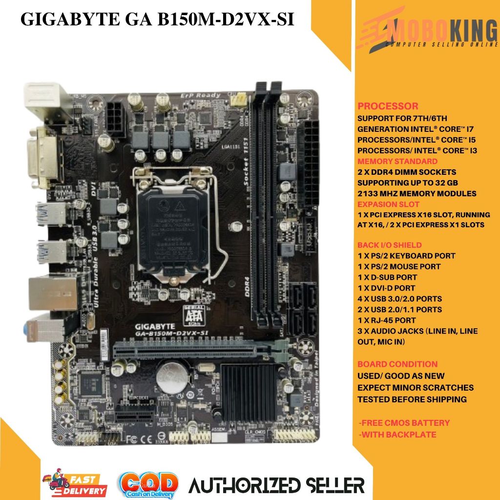 GIGABYTE GA B150M-D2VX-SI 6th 7th GEN Motherboard B150 Socket LGA 1151 ...