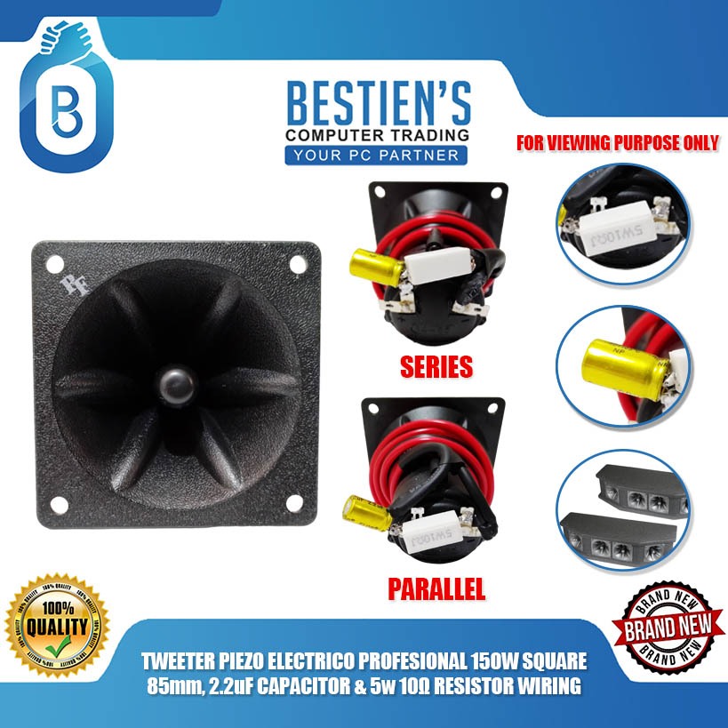 TWEETER PIEZO ELECTRICO PROFESIONAL 150W SQUARE 85mm, 2.2uF CAPACITOR