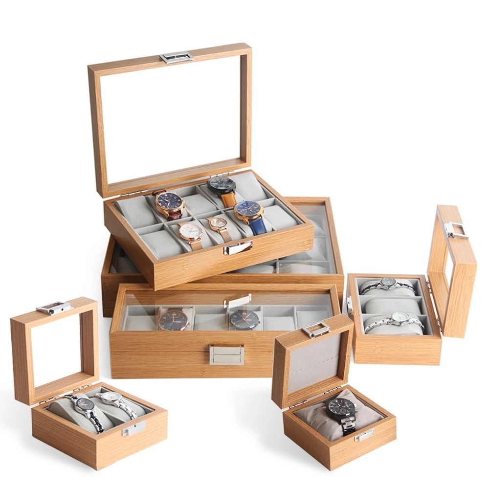 3/6/12 Grid Slot Wooden Glass Watch Box Display Jewelry Watches Tray ...