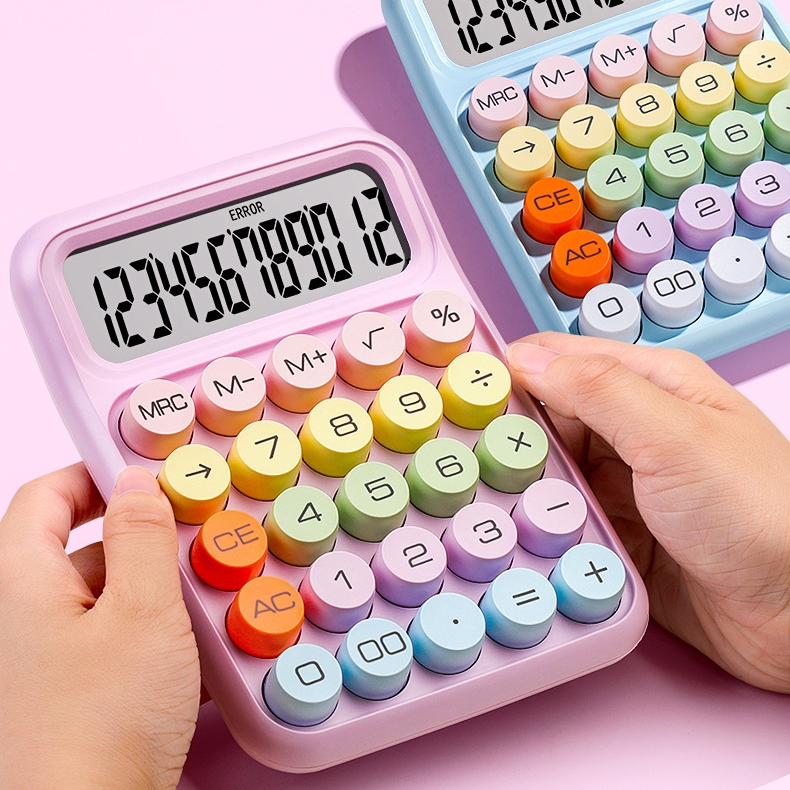 Ins Korean Colorful Calculator 12 Digits Large Display Mechanical Dot ...