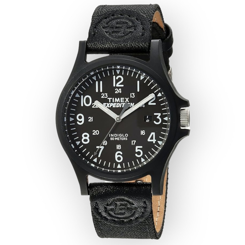 TIMEX Men's Expedition Acadia Black Leather/Nylon Strap Watch (Black
