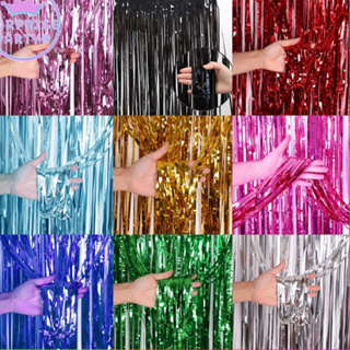 Silver Foil Curtains for Decoration- Fringe backdrop curtains (6X3FT)