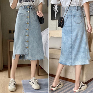 VESNA korean skirt high waist denim skirts with slit for woman skort high  waist midi skirt A-line