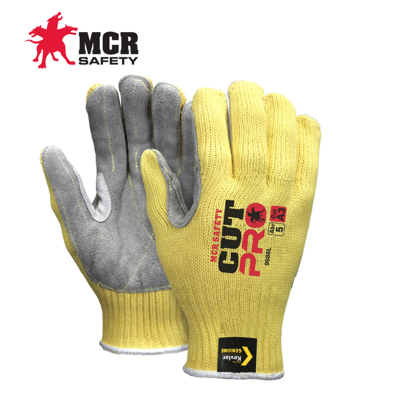 MCR Safety 7Gauge Kevlar Shell Cut Resistant Work Gloves Split Leather