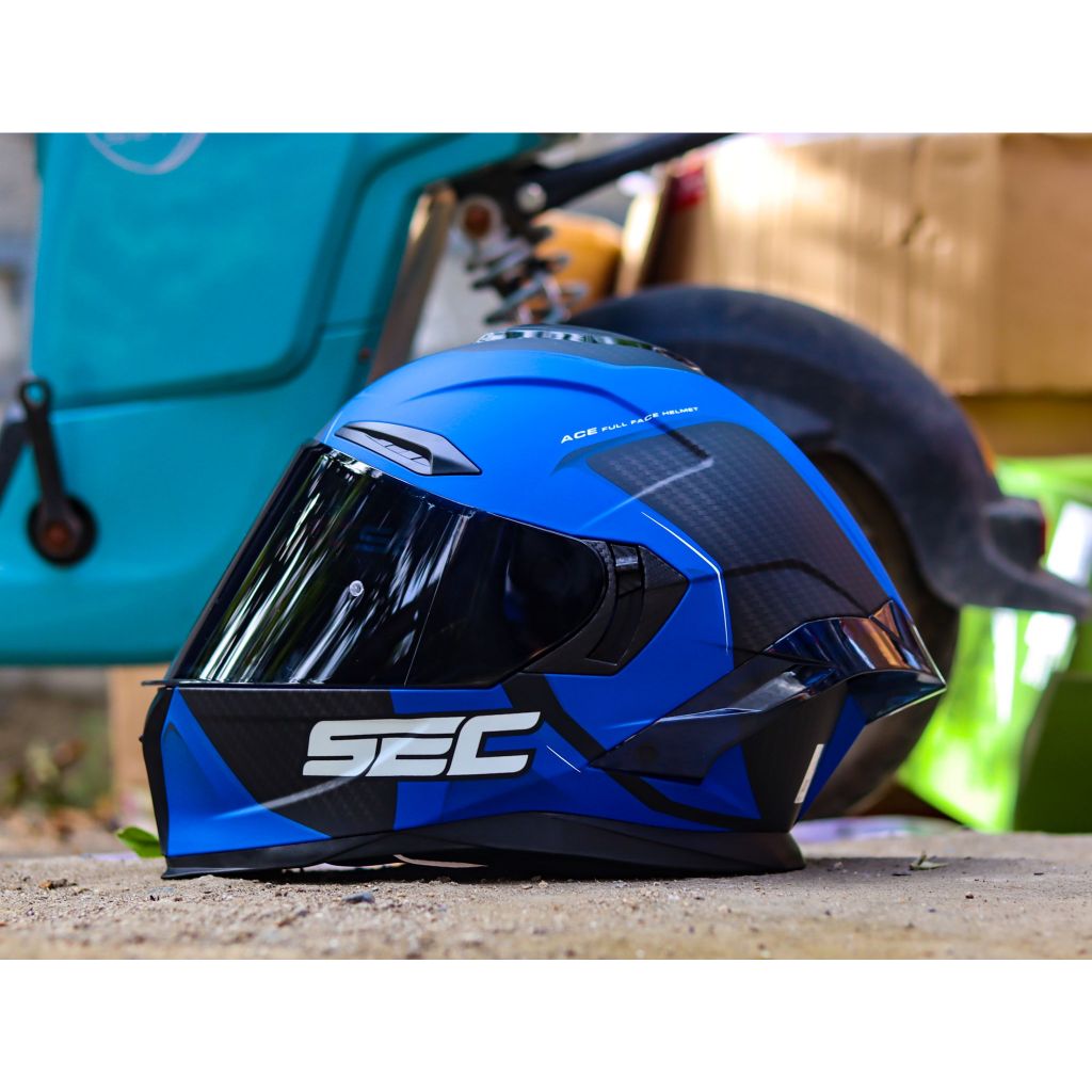 SEC HELMET ACE GAS BLACK BLUE WITH FREE CLEAR LENS DUAL VISOR | Shopee  Philippines