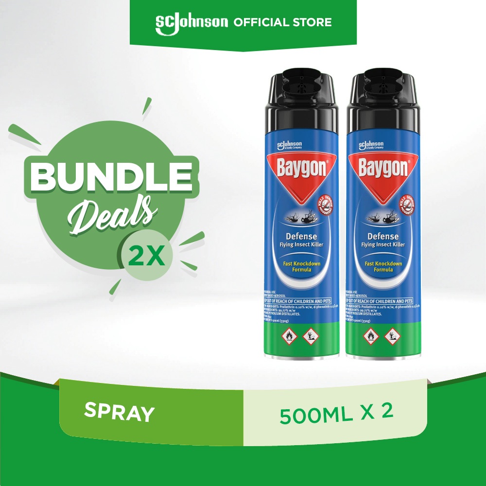 Baygon Defense Flying Insect Killer (500ml x 2) | Shopee Philippines