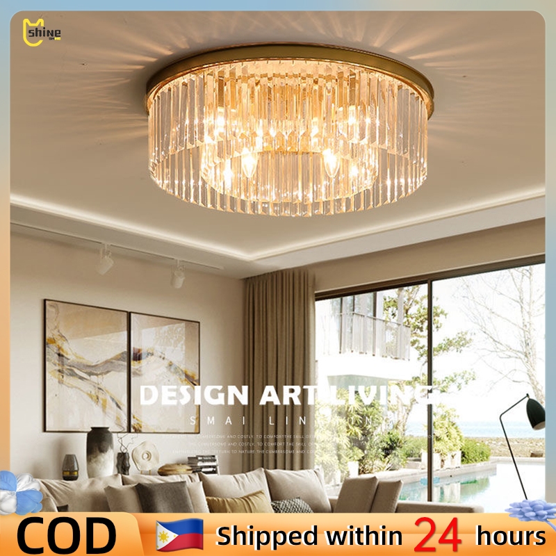 Nordic Crystal Living Room Tricolor Chandelier LED Golden Bedroom Lamp ...